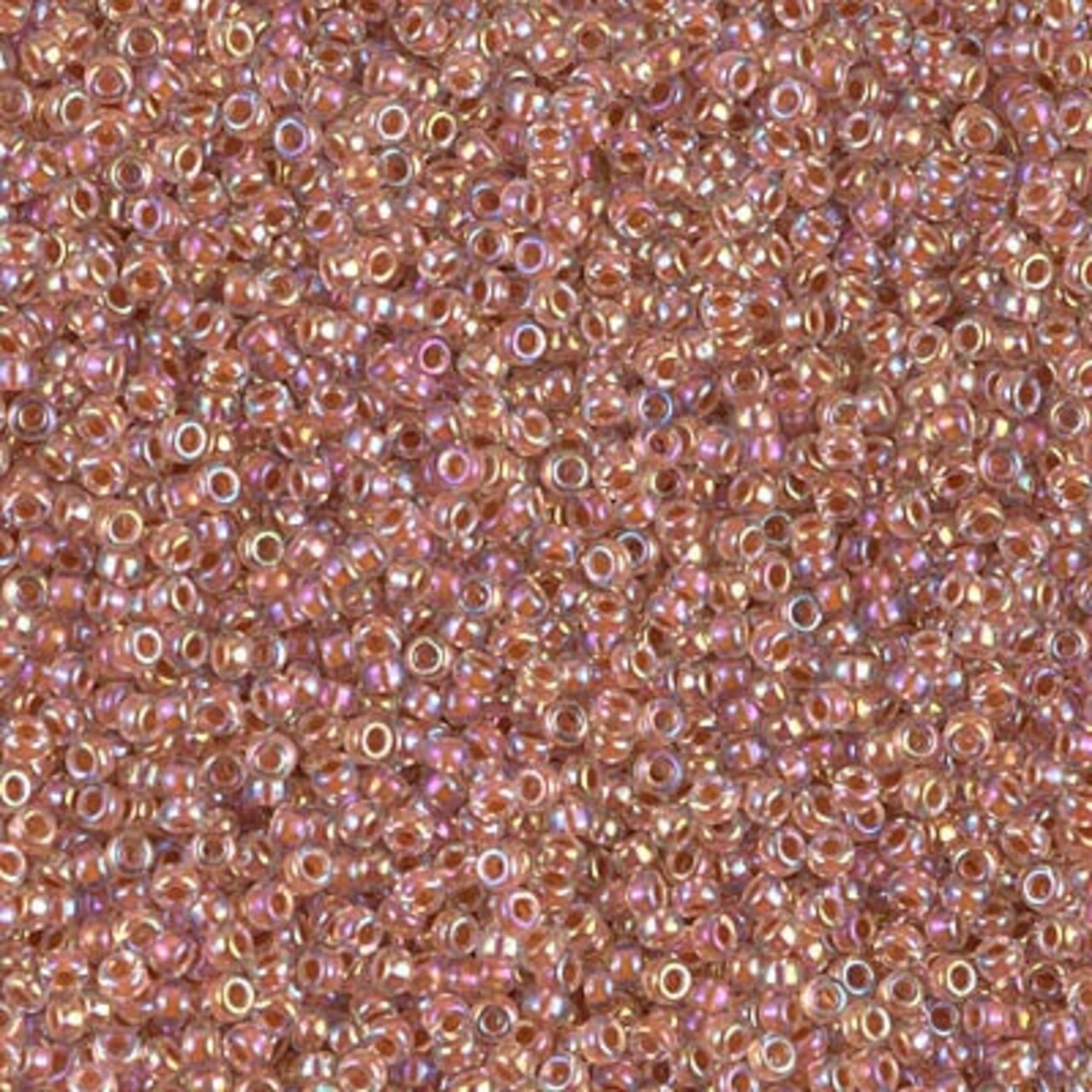 Miyuki 15/0 Round Seed Bead, Dark Peach Lined Crystal AB, #275, 8 grams